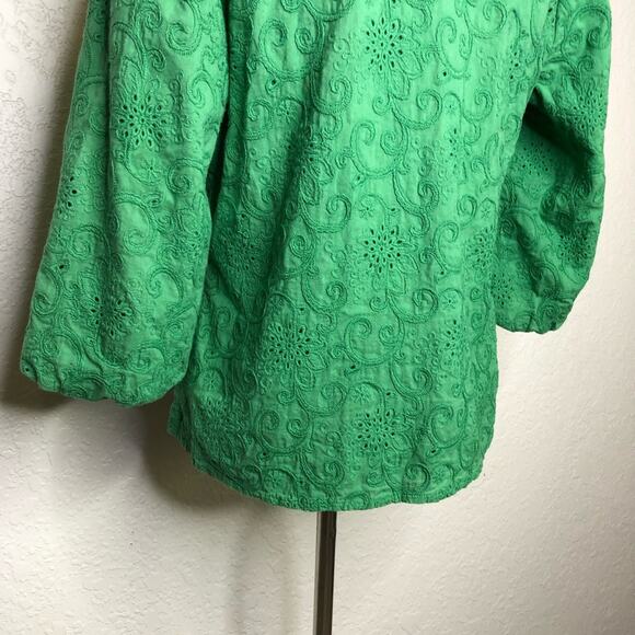 Soft Surroundings green eyelet floral balloon sleeve button down top size Medium - Picture 10 of 13